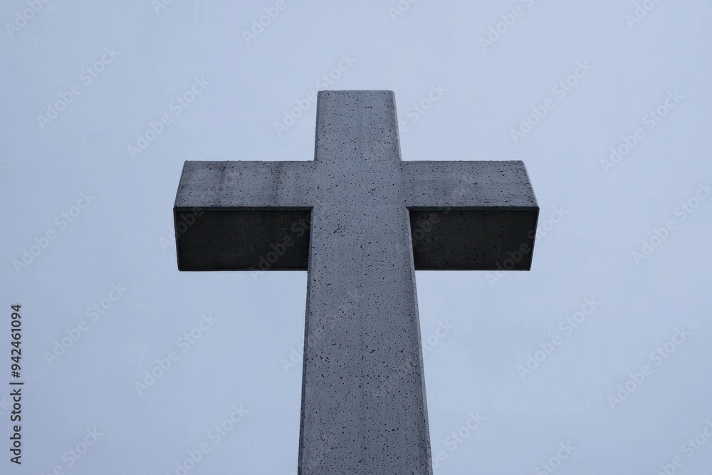 Monumental Cross Against Clear Blue Sky in a Minimalist Perspective Monumental Cross Against Clear Blue Sky in a Minimalist Perspective