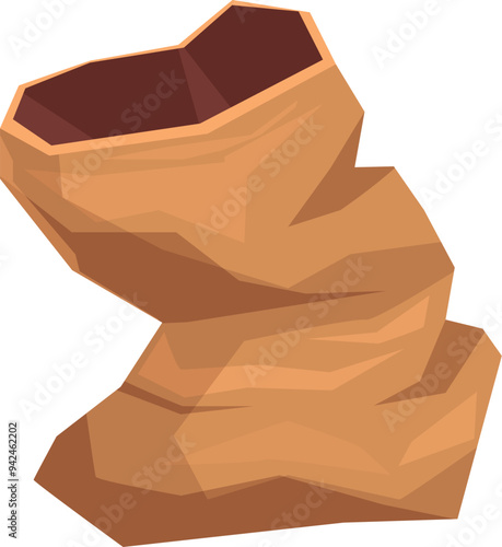 Crumpled brown paper bag with its top open, appearing empty and discarded