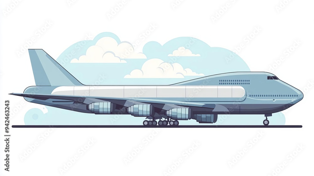 White passenger airplane flying above the clouds in a blue sky. White passenger airplane flying above the clouds in a blue sky.