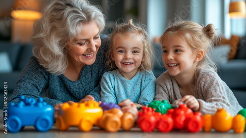 parent and children playing with toys