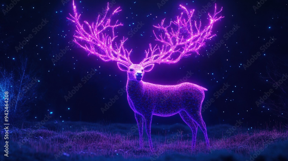 Glowing Neon Deer in Forest Night Magical Woodland Creature Digital Art Abstract Wildlife Glowing Neon Deer in Forest Night Magical Woodland Creature Digital Art Abstract Wildlife