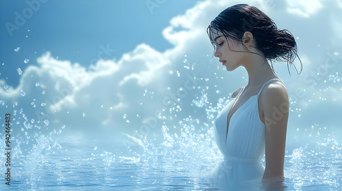 A woman in a white dress st...