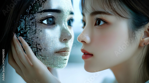 A woman looking at a digita...