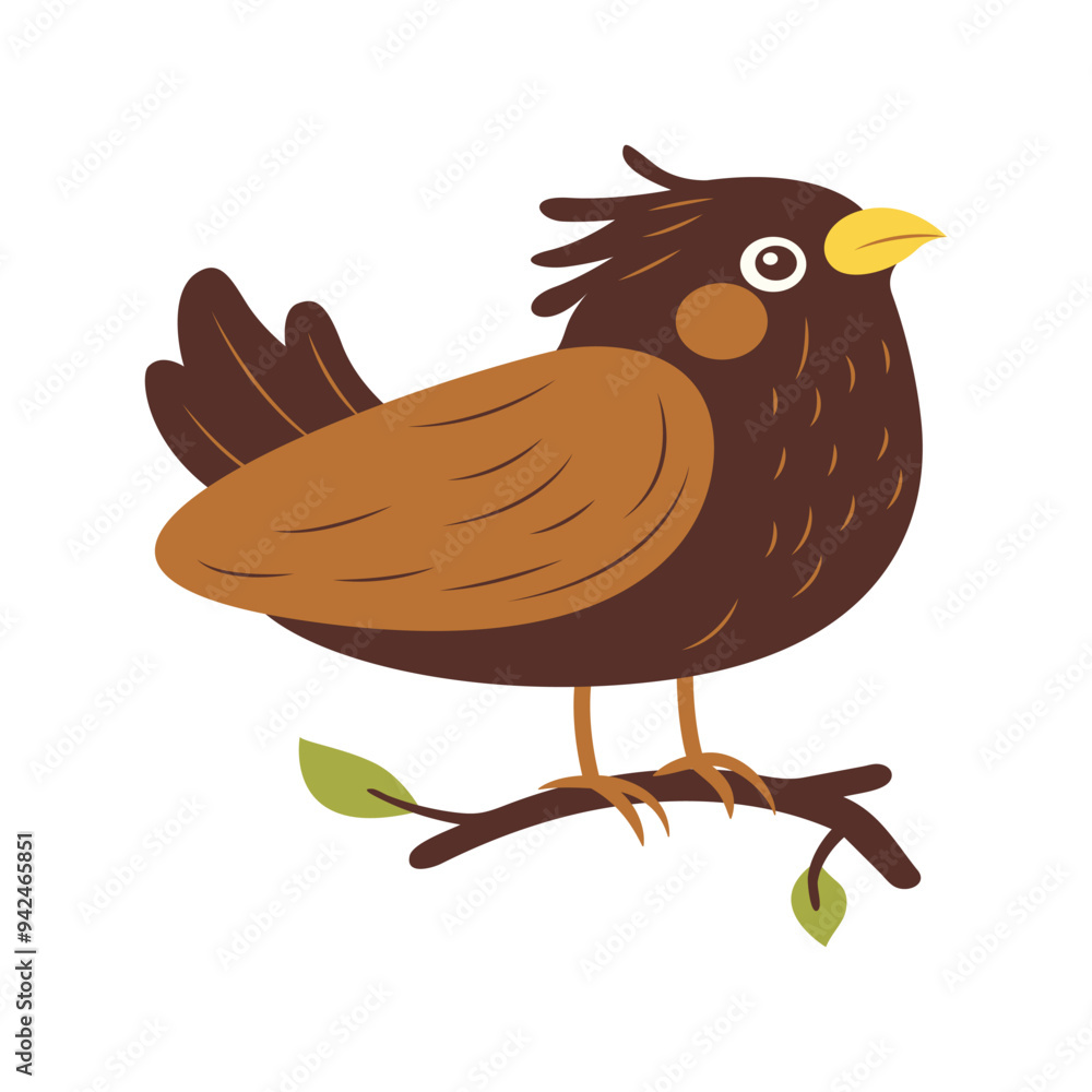 Cute Brown Eagle Hawk Falcon Bird Animal Cartoon Character Perched on Tree Branch Cute Brown Eagle Hawk Falcon Bird Animal Cartoon Character Perched on Tree Branch