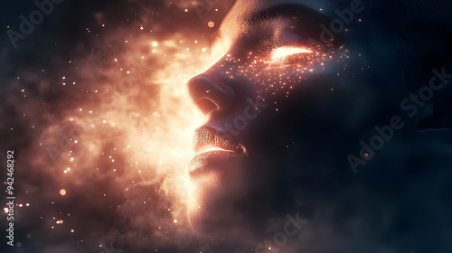 A woman's face with glowing...