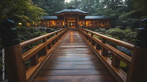 A wooden bridge leads to a ...