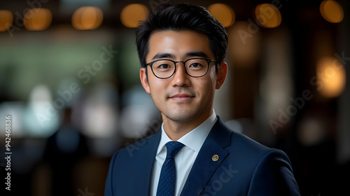 A young Asian man in a blue...