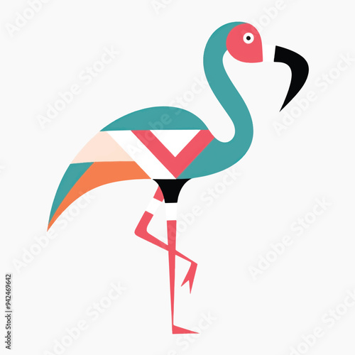 Colorful geometric flamingo illustration