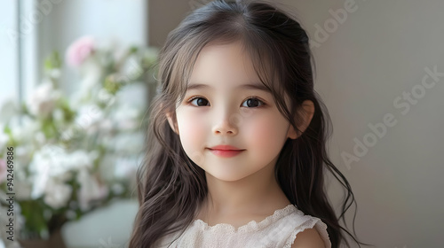 A young girl with long blac...