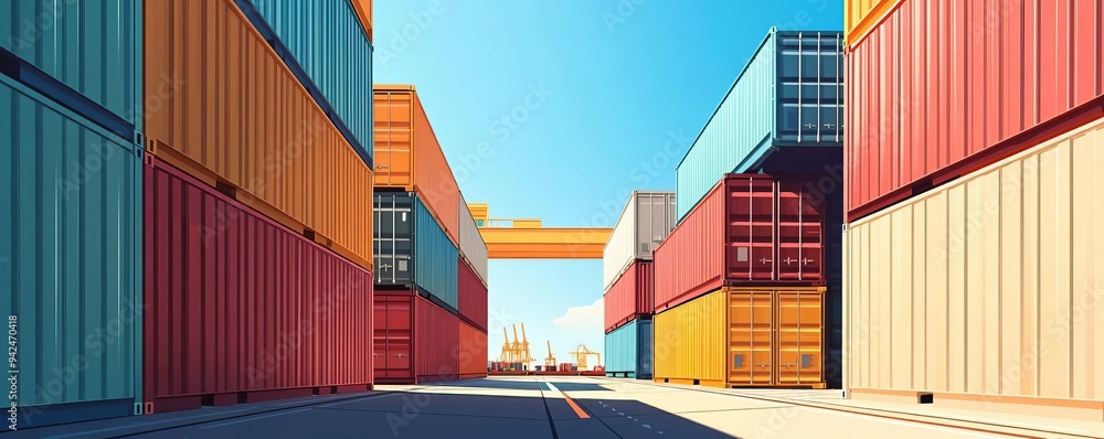 Fototapeta premium Rows of colorful shipping containers in a port.