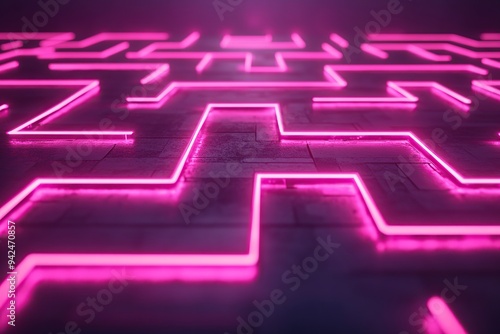 A neon-lit maze with glowing lines, creating an abstract and futuristic background for design projects