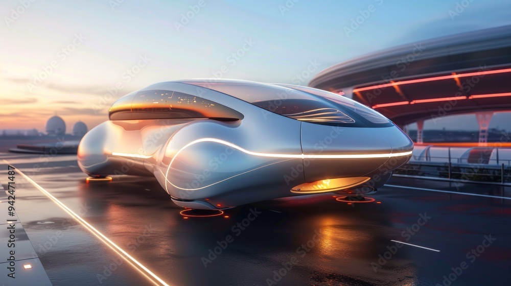 Fototapeta premium Futuristic concept car driving on a glowing road.