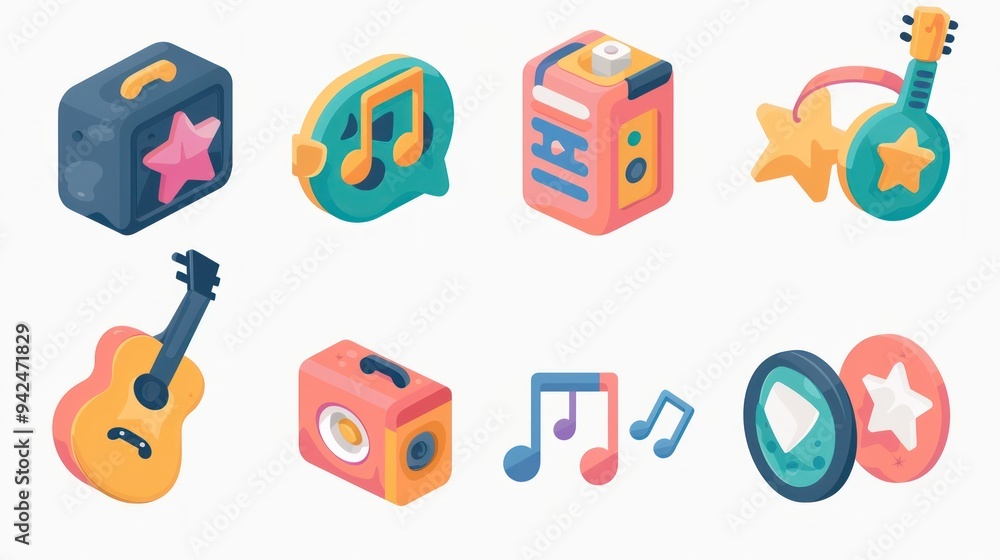 Fototapeta premium Colorful Music Icons Set for Mobile App and Website Design.