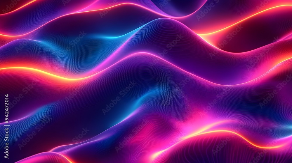 Obraz premium Abstract Neon Wave Background, Colorful Digital Art