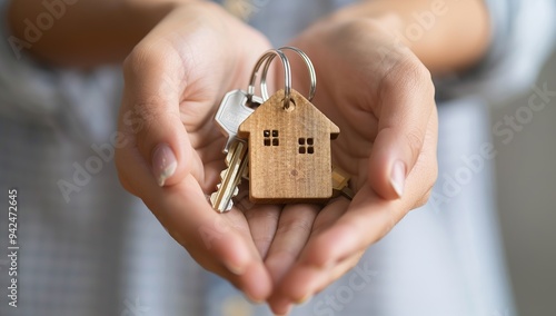 Wallpaper Mural A person holding house keys with a wooden keychain in their hand Torontodigital.ca