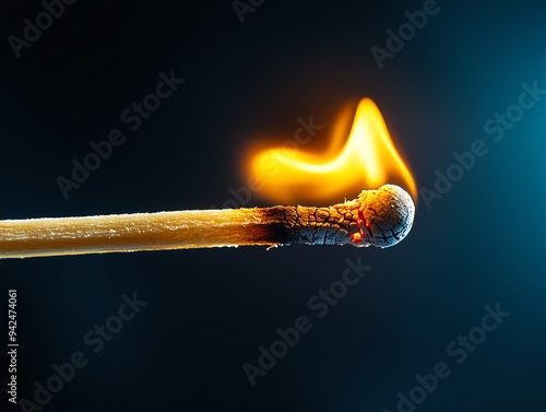 A close-up of a burning matchstick, showcasing vibrant flames against a dark background, conveying warmth and light.