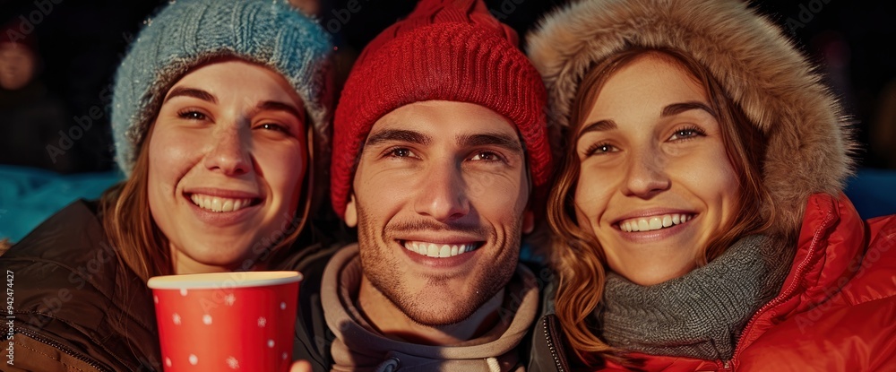 Happy friends enjoying a winter night out Happy friends enjoying a winter night out
