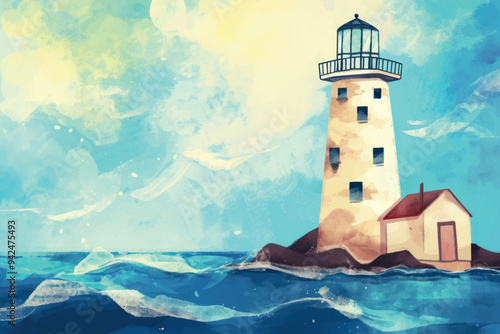 Serene lighthouse by ocean waves