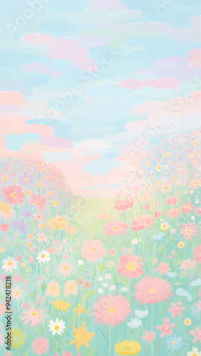 Whimsical pastel floral landscape