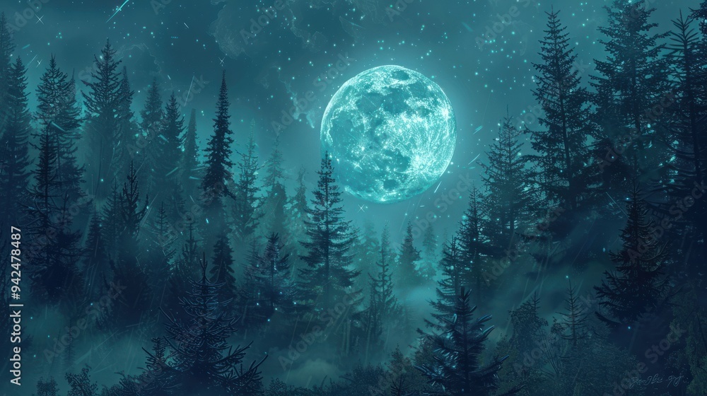 Fototapeta premium Enchanted Forest Under a Glowing Moon.