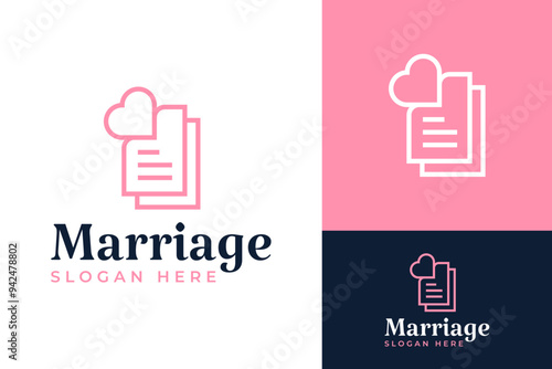 Marriage Couple Love Document Visa Certificate Logo Design Branding Template