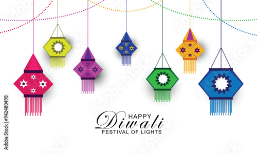 Diwali Hindu festival background with traditional lanterns. Greeting card design 