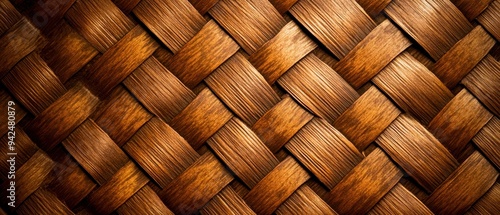 Detailed close-up of a woven wood texture showcasing intricate patterns and rich colors, perfect for design projects.