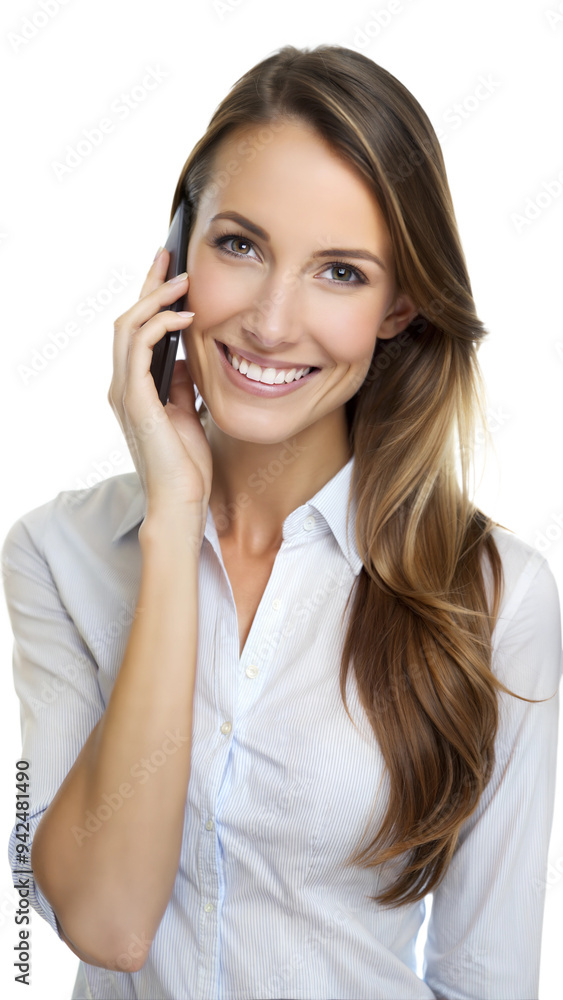 Smiling woman talking on the phone, feeling happy Smiling woman talking on the phone, feeling happy