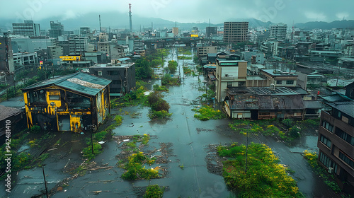 Aerial view of flooded stre...