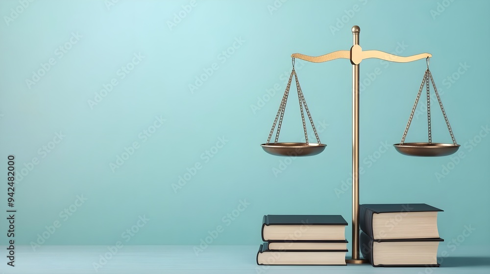 Scales of Justice & Books on Blue Background Scales of Justice & Books on Blue Background