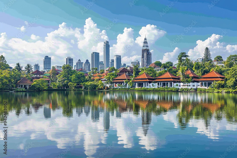Naklejka premium A panoramic view of the modern cityscape with its iconic buildings