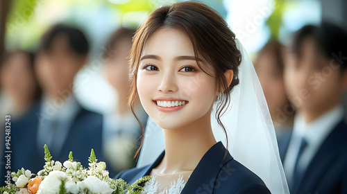 Beautiful bride smiling in ...