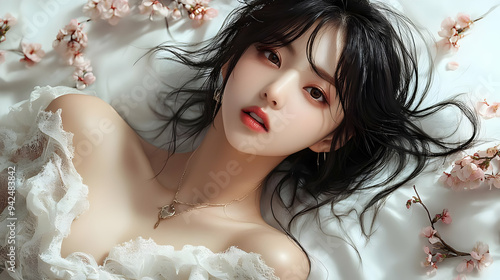 Beautiful woman with black ...