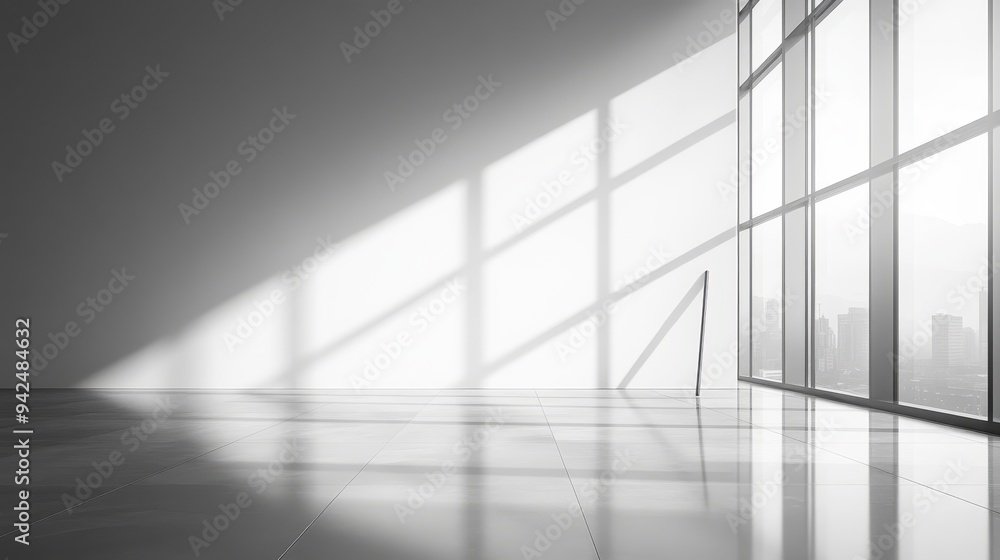 Fototapeta premium Modern Office Interior with Large Window and City View