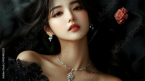 Beautiful woman with long d...