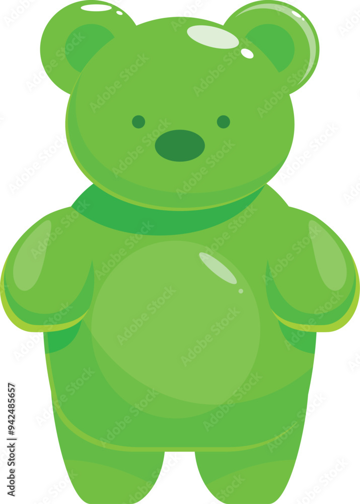 Cartoon illustration of a green gummy bear standing and smiling Cartoon illustration of a green gummy bear standing and smiling