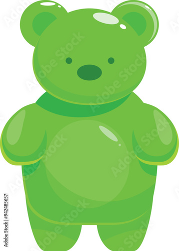 Cartoon illustration of a green gummy bear standing and smiling