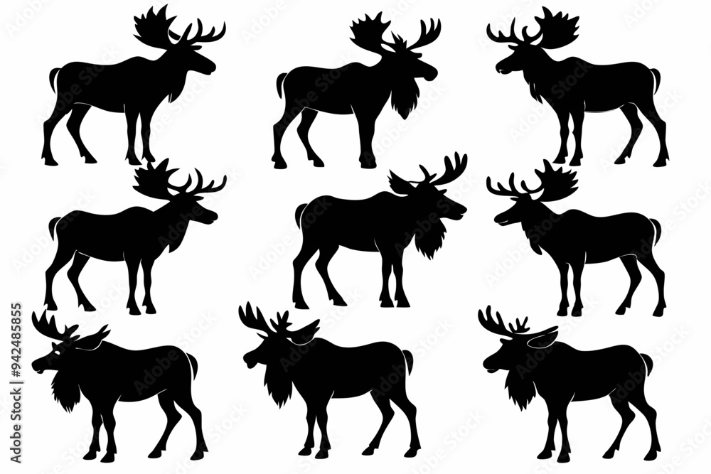 Naklejka premium Set of Moose Silhouettes isolated white background