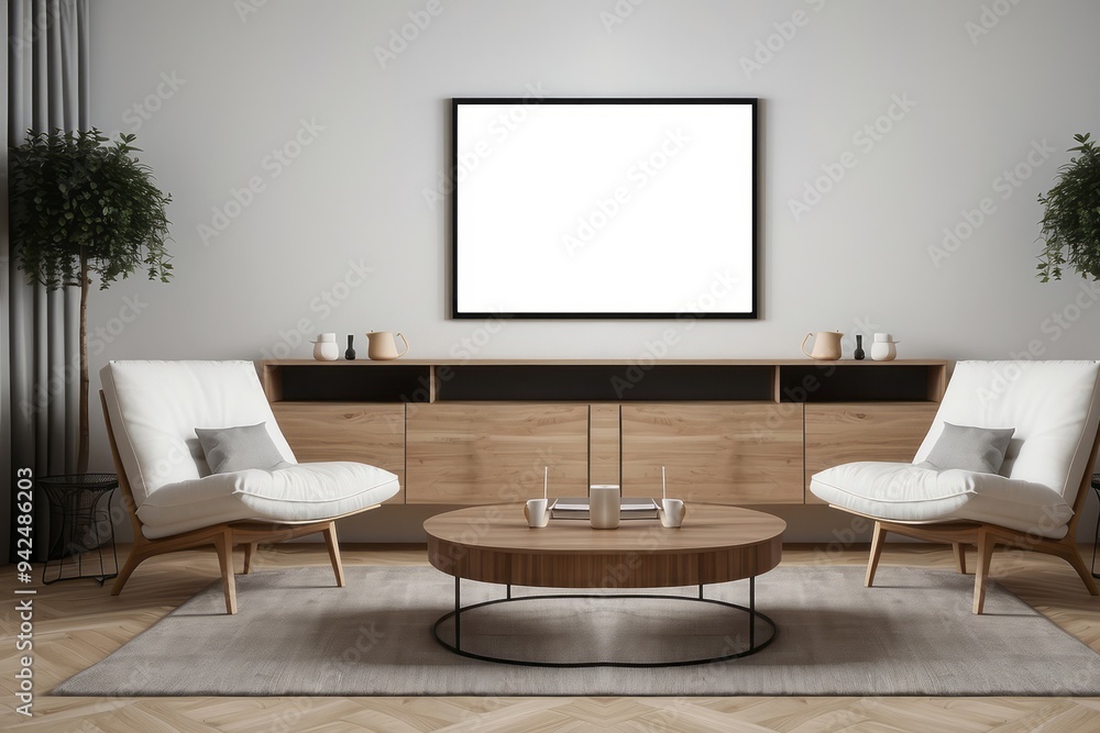 Modern Living Room with Two Armchairs and a Coffee Table Modern Living Room with Two Armchairs and a Coffee Table