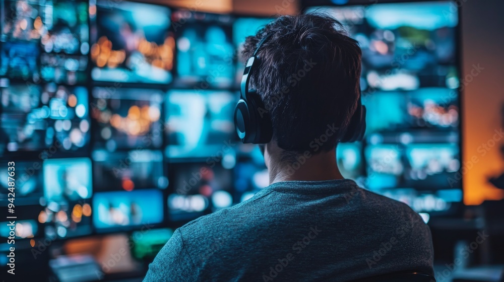 Man Watching Screens. Man Watching Screens.