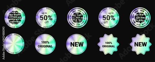 Sticker hologram emblem holographic label. Emblems, New Product, 50% Off, Special Offer, Discount, Original, Limited Edition.