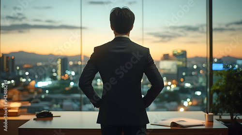 Businessman looking out of ...