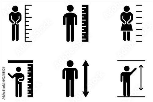 human measures height icon set, scale with man, thin line symbol vector illustration on white background