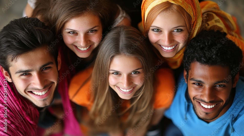 Obraz premium Diverse Group of Young College Students from Various Ethnicities Smiling 