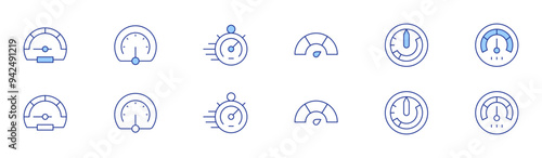 Speedometer icon set in two styles, Duotone and Thin Line style. Editable stroke. gas, speedometer, measure, airspeed indicator, performance