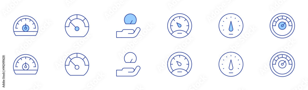 Speedometer icon set in two styles, Duotone and Thin Line style. Editable stroke. speedometer Speedometer icon set in two styles, Duotone and Thin Line style. Editable stroke. speedometer