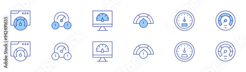Speedometer icon set in two styles, Duotone and Thin Line style. Editable stroke. warning, difficulty, fuel, speedtest, dashboard, speed