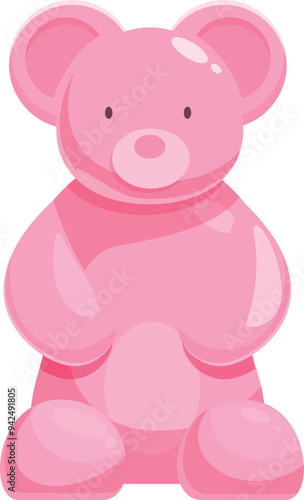 Cartoon illustration of a pink gummy bear standing and smiling