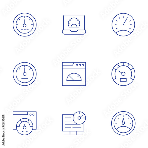 Speedometer icons set. Thin Line style, editable stroke. speedometer, internet, dashboard, speedtest