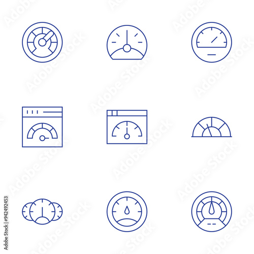 Speedometer icons set. Thin Line style, editable stroke. speedometer, internet, performance, site, acceleration